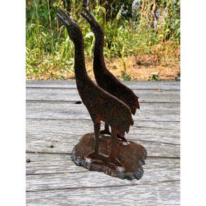 Vintage Folk Art Iron Book End Holder Sand Hill Crane Birds